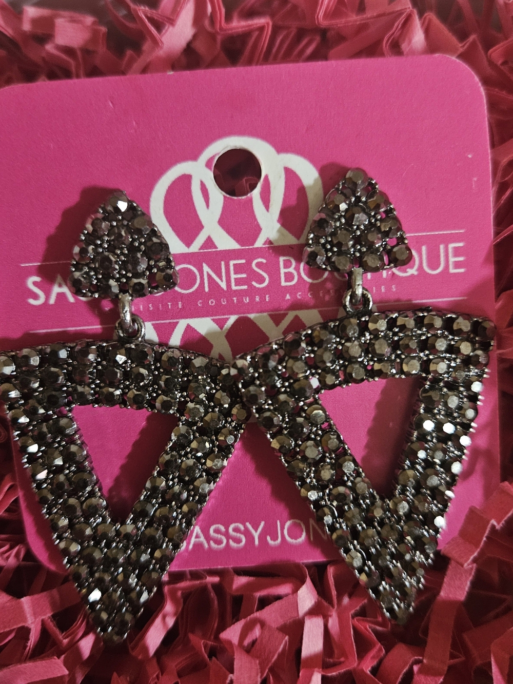 Sassy Jones Black Crystal Triangle Drop Earrings